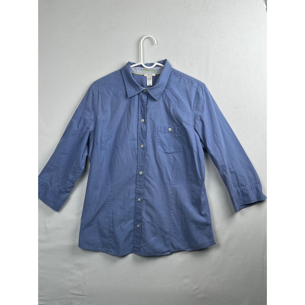Old Navy Perfect Fit Button Up Shirt Womens XL 3/4 Sleeve Blue Pocket Top